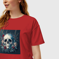 Футболка оверсайз женская Зимний череп, цвет: красный — фото 2