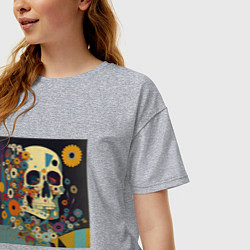 Футболка оверсайз женская Череп в ярких цветах, цвет: меланж — фото 2