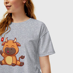 Футболка оверсайз женская Корова милашка, цвет: меланж — фото 2