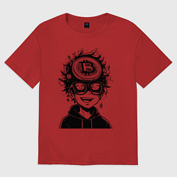 Футболка оверсайз женская Аниме биткоин, цвет: красный