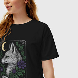 Футболка оверсайз женская Серая лиса под луной, цвет: черный — фото 2