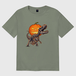 Футболка оверсайз женская Лампа Джека и скелет динозавра, цвет: авокадо
