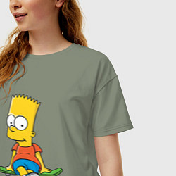 Футболка оверсайз женская Барт Симпсон сидит на скейте, цвет: авокадо — фото 2