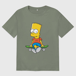 Футболка оверсайз женская Барт Симпсон сидит на скейте, цвет: авокадо