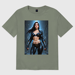 Футболка оверсайз женская Девушка с выдвигающимися лезвиями, цвет: авокадо