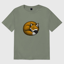 Футболка оверсайз женская Спящая рыжая лиса, цвет: авокадо