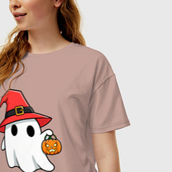 Футболка оверсайз женская Призрак в красной шляпе, цвет: пыльно-розовый — фото 2