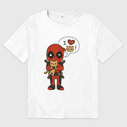 Футболка оверсайз женская Дэдпул любит котиков, цвет: белый