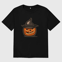 Футболка оверсайз женская Тыква в шляпке, цвет: черный