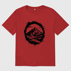 Футболка оверсайз женская Гора и храм в круге, цвет: красный