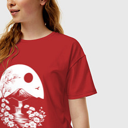 Футболка оверсайз женская Лунная гармония Фудзи, цвет: красный — фото 2