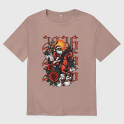 Футболка оверсайз женская Дед Мороз на красном коне 2026, цвет: пыльно-розовый