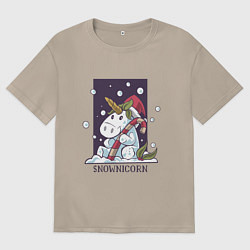 Футболка оверсайз женская Снежный единорог, цвет: миндальный