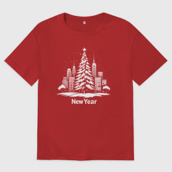 Футболка оверсайз женская Новогодняя сказка Нью-Йорка, цвет: красный