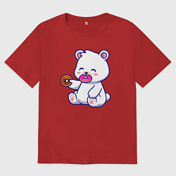 Футболка оверсайз женская Мишка с пончиками, цвет: красный