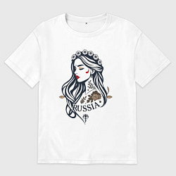 Футболка оверсайз женская Русский стиль - славянская девушка, цвет: белый