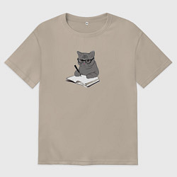 Футболка оверсайз женская Психолог серый кот, цвет: миндальный