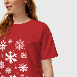 Футболка оверсайз женская Снежный орнамент, цвет: красный — фото 2