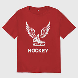 Футболка оверсайз женская Крылатый хоккейный конек, цвет: красный
