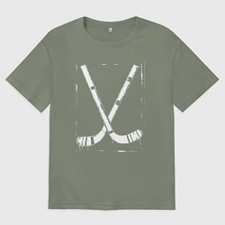 Футболка оверсайз женская Перекрестие хоккейных клюшек, цвет: авокадо