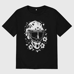 Футболка оверсайз женская Шлем-маска в цветочном обрамлении, цвет: черный