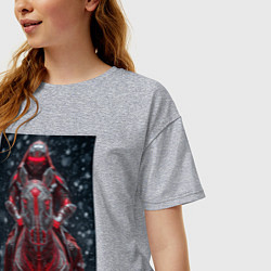 Футболка оверсайз женская Зимний киберпанк: красный конь и рыцарь, цвет: меланж — фото 2