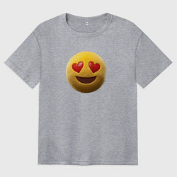 Футболка оверсайз женская Пушистый смайлик с сердечками в глазах, цвет: меланж