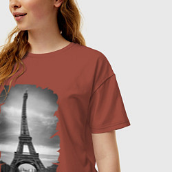 Футболка оверсайз женская Эйфелева башня, цвет: кирпичный — фото 2