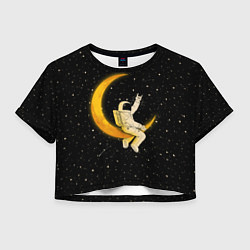 Футболка 3D укороченная женская Лунный наездник, цвет: 3D-принт
