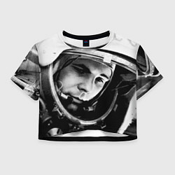Футболка 3D укороченная женская Гагарин космонавт, цвет: 3D-принт