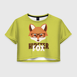 Футболка 3D укороченная женская Hipster Fox, цвет: 3D-принт