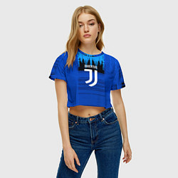 Футболка 3D укороченная женская FC Juventus: Blue Abstract, цвет: 3D-принт — фото 2
