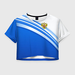 Футболка 3D укороченная женская Россия: голубая волна, цвет: 3D-принт