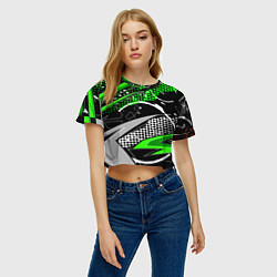 Футболка 3D укороченная женская Black and green corners, цвет: 3D-принт — фото 2