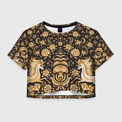 Женский топ Золотые единороги и цветы