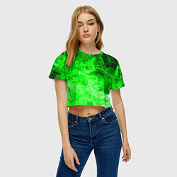 Футболка 3D укороченная женская ОГОНЬ GREEN NEON, цвет: 3D-принт — фото 2