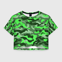 Футболка 3D укороченная женская CAMOUFLAGE GREEN, цвет: 3D-принт