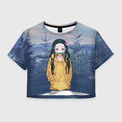 Футболка 3D укороченная женская Незуко, цвет: 3D-принт