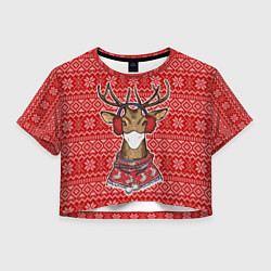 Футболка 3D укороченная женская Deer in a medical mask, цвет: 3D-принт
