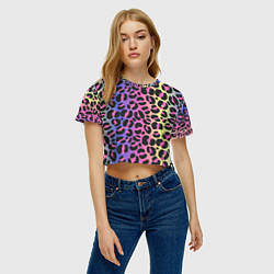 Футболка 3D укороченная женская Neon Leopard Pattern, цвет: 3D-принт — фото 2