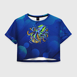 Футболка 3D укороченная женская Красочный Осьминог, цвет: 3D-принт