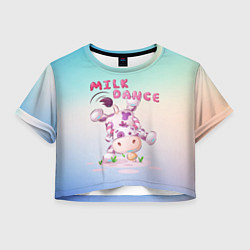 Футболка 3D укороченная женская Milk dance, цвет: 3D-принт