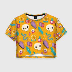 Футболка 3D укороченная женская Весенний Хэллоуин, цвет: 3D-принт