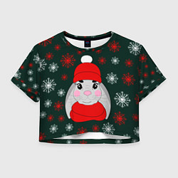 Футболка 3D укороченная женская Зимний кролик и снежинки, цвет: 3D-принт