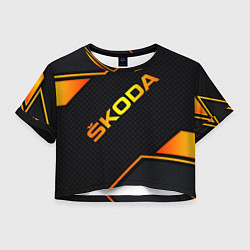 Футболка 3D укороченная женская Skoda Gold Шкода, цвет: 3D-принт