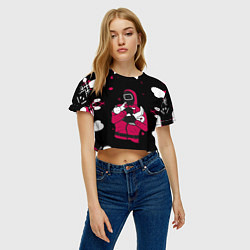 Футболка 3D укороченная женская Игра в кальмара x Кот,, цвет: 3D-принт — фото 2