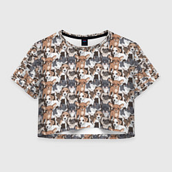 Футболка 3D укороченная женская Щенки Разных Пород, цвет: 3D-принт