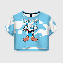 Футболка 3D укороченная женская Cuphead синяя чашечка, цвет: 3D-принт