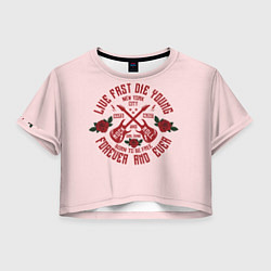 Футболка 3D укороченная женская ROCK AND ROLL гитары и розы, цвет: 3D-принт