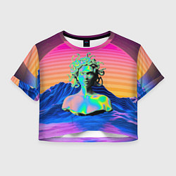 Футболка 3D укороченная женская Gorgon Medusa Vaporwave Neon Mountains, цвет: 3D-принт